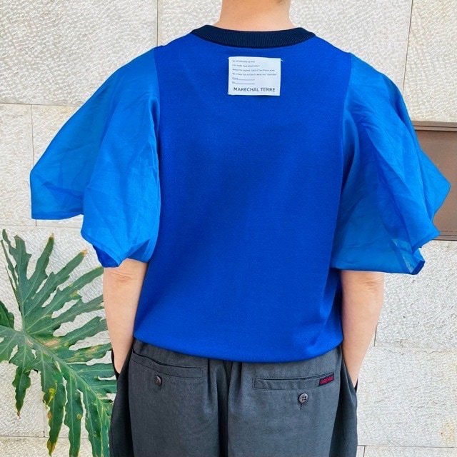 MARECHAL TERRE   ふんわり半袖オーガンジーカーディガン　　WHITE/GREEN/BLUE   ZMT243KN200　マルシャルテル