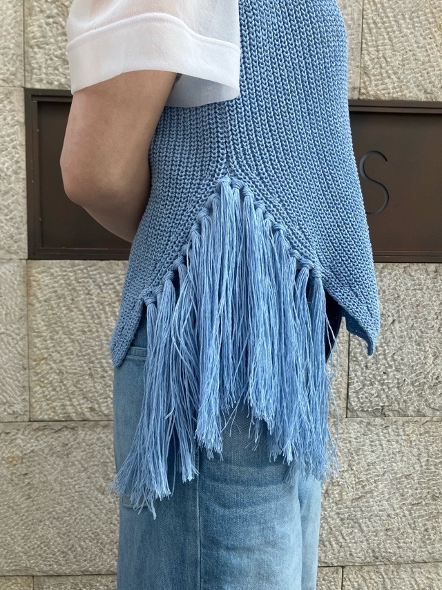 near.nippn ニア―ニッポン 329-25 ペーパーヤーンフリンジタンクトップ ライトベージュ/ブラック/ブルー