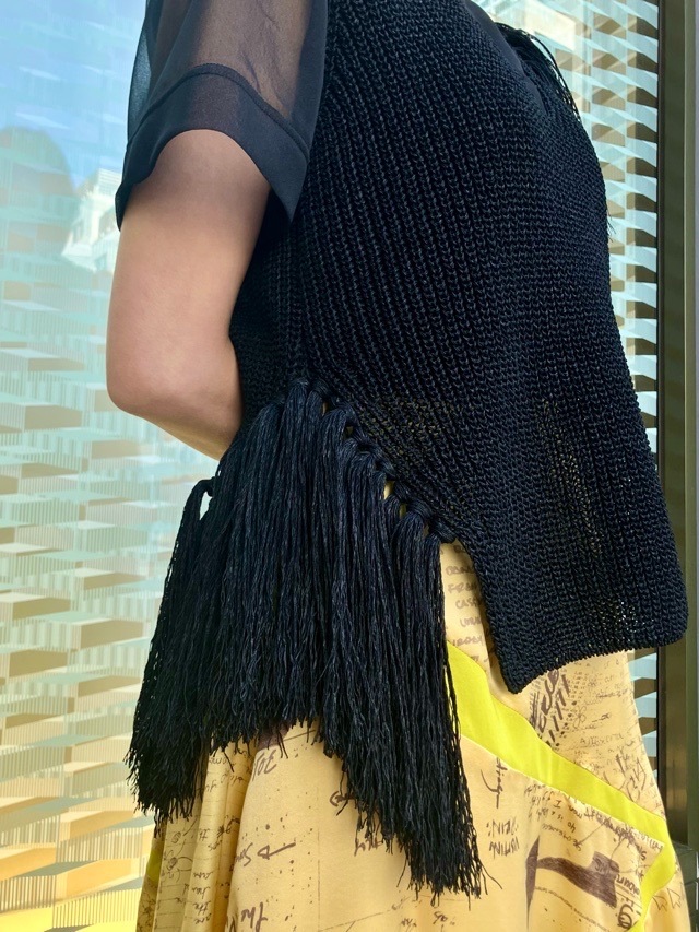 near.nippn ニア―ニッポン 329-25 ペーパーヤーンフリンジタンクトップ ライトベージュ/ブラック/ブルー