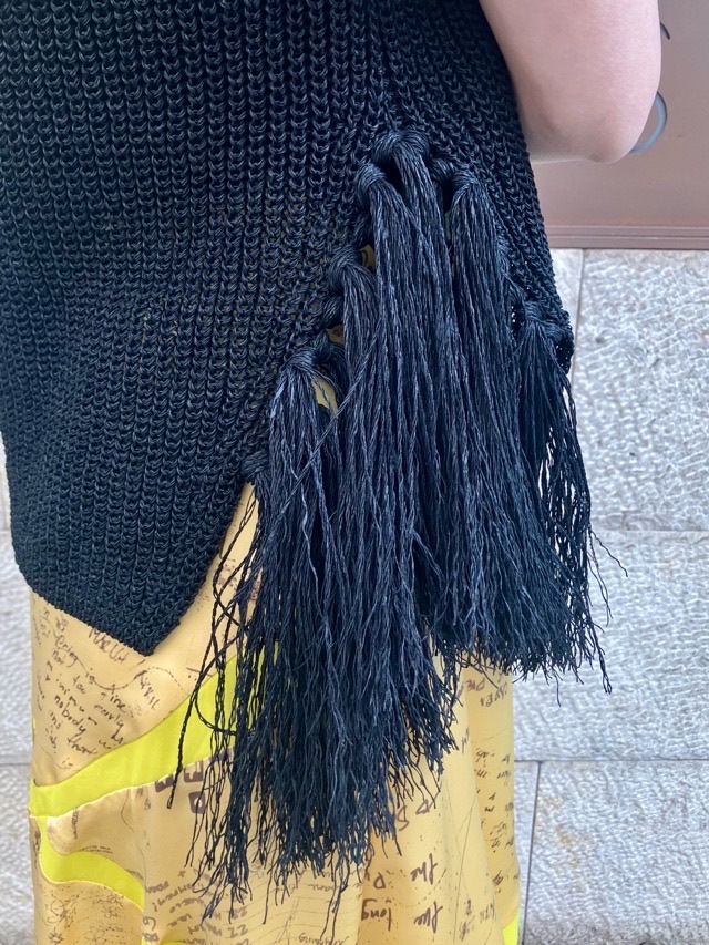 near.nippn ニア―ニッポン 329-25 ペーパーヤーンフリンジタンクトップ ライトベージュ/ブラック/ブルー