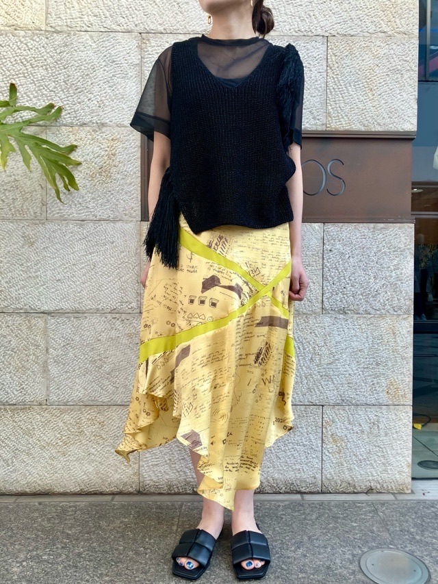 near.nippn ニア―ニッポン 329-25 ペーパーヤーンフリンジタンクトップ ライトベージュ/ブラック/ブルー