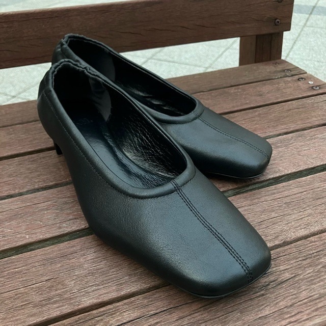 ALM. 牛革ローヒールパンプス AL119 BLACK /SILVER アルム