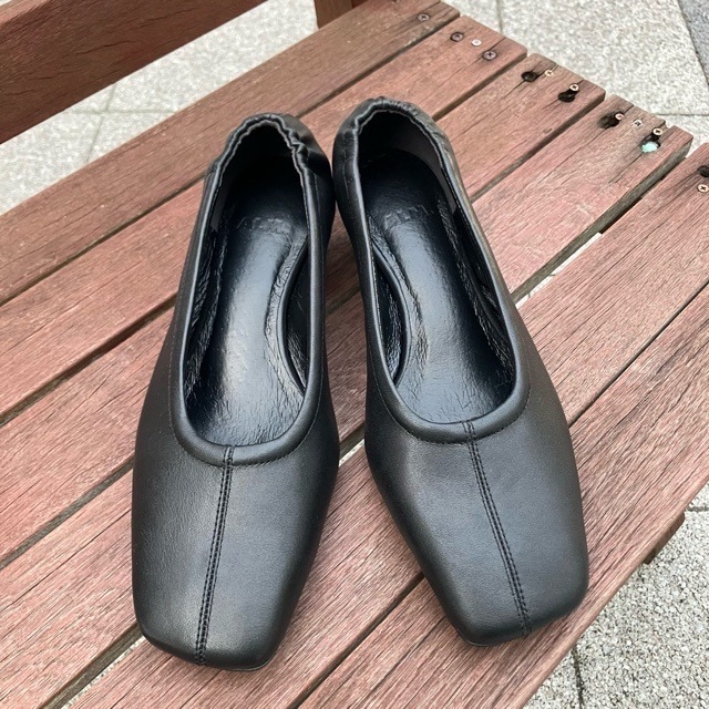 ALM. 牛革ローヒールパンプス AL119 BLACK /SILVER アルム