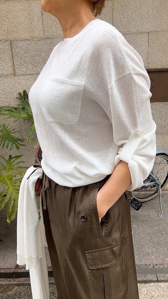 EZUMi  エズミ  2026SS スカ－フ付き 機能ニット ロングTシャツ　WHITE / GRAY　 YESS26KT01   