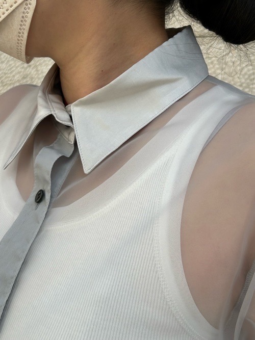 MAISON MAVERICK PRESENTS シースルー 裾 レース切替 シャツ MM5023 WHITE/GRAY/BLACK メゾン マヴェリック プレゼンツ