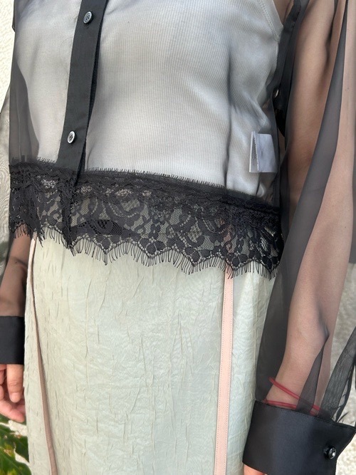 MAISON MAVERICK PRESENTS シースルー 裾 レース切替 シャツ MM5023 WHITE/GRAY/BLACK メゾン マヴェリック プレゼンツ