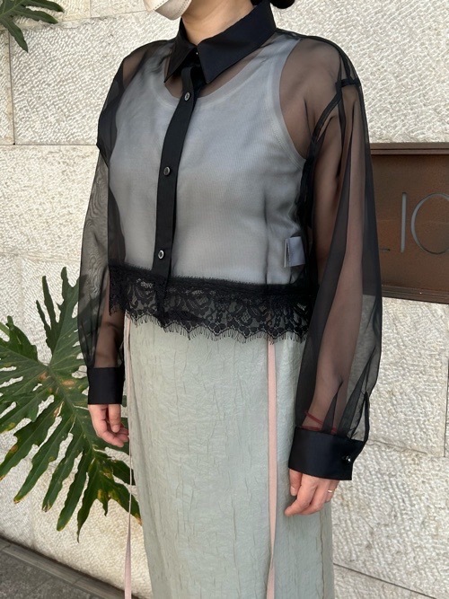 MAISON MAVERICK PRESENTS シースルー 裾 レース切替 シャツ MM5023 WHITE/GRAY/BLACK メゾン マヴェリック プレゼンツ