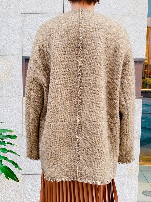 BEATINGHEART ノーカラー ツイード ジャケット BEIGE BJ018K2