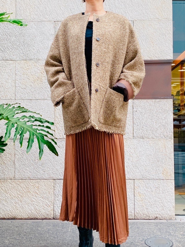 BEATINGHEART ノーカラー ツイード ジャケット BEIGE BJ018K2