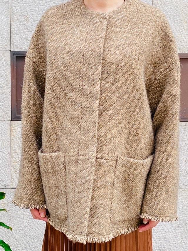 BEATINGHEART ノーカラー  ツイード ジャケット　BEIGE　BJ018K2　ビーティングハート