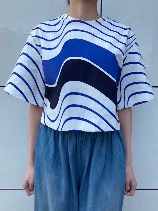 MSGM   ウェーブ柄 ショート丈 ブラウス   3842MDM10   BLUE (86)  エムエスジーエム