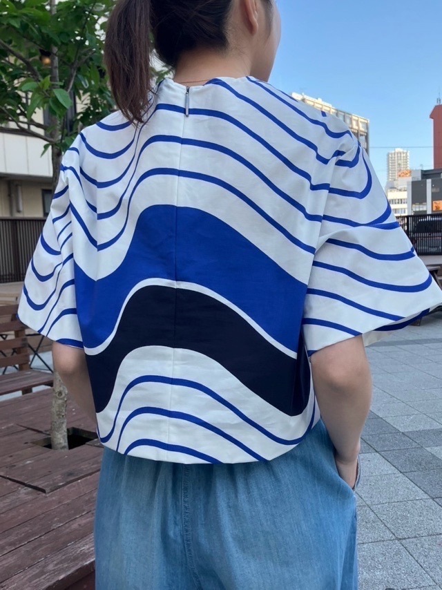 MSGM   ウェーブ柄 ショート丈 ブラウス   3842MDM10   BLUE (86)  エムエスジーエム