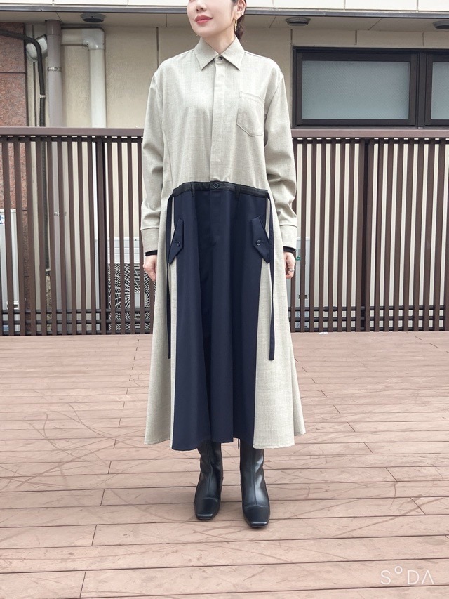 EZUMi  エズミ   テイラード トラウザー シャツ ワンピース　BEIGE×NAVY　YEAW25OP02