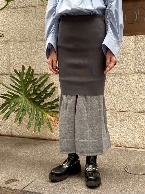 HARIKAE ハリカエ ロングリブスカート BLACK/GRAY H0387