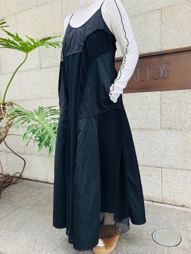 AULA AILA  アウラ アイラ　メッシュ コンビネーション ワンピース  1244-03001　L.GRAY/BLACK