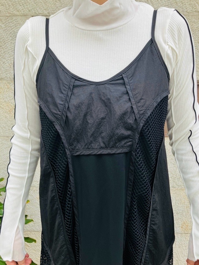 AULA AILA  アウラ アイラ　メッシュ コンビネーション ワンピース  1244-03001　L.GRAY/BLACK