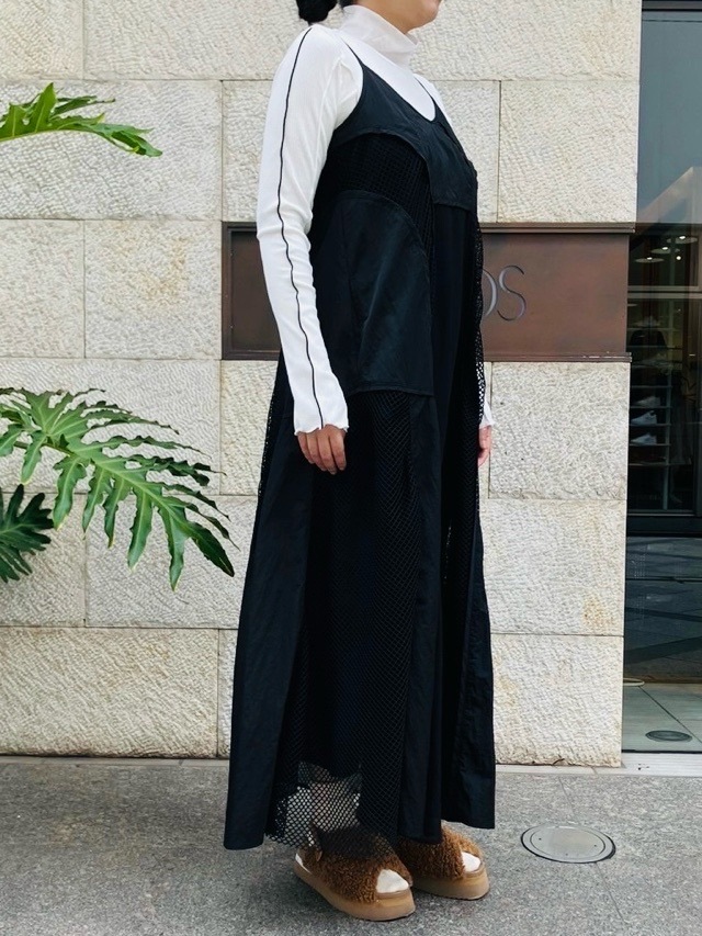 AULA AILA  アウラ アイラ　メッシュ コンビネーション ワンピース  1244-03001　L.GRAY/BLACK