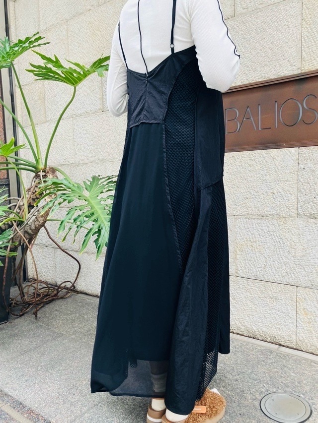 AULA AILA  アウラ アイラ　メッシュ コンビネーション ワンピース  1244-03001　L.GRAY/BLACK