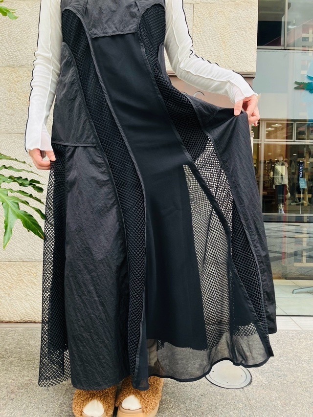 AULA AILA  アウラ アイラ　メッシュ コンビネーション ワンピース  1244-03001　L.GRAY/BLACK