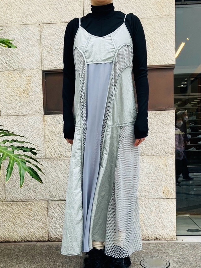 AULA AILA  アウラ アイラ　メッシュ コンビネーション ワンピース  1244-03001　L.GRAY/BLACK