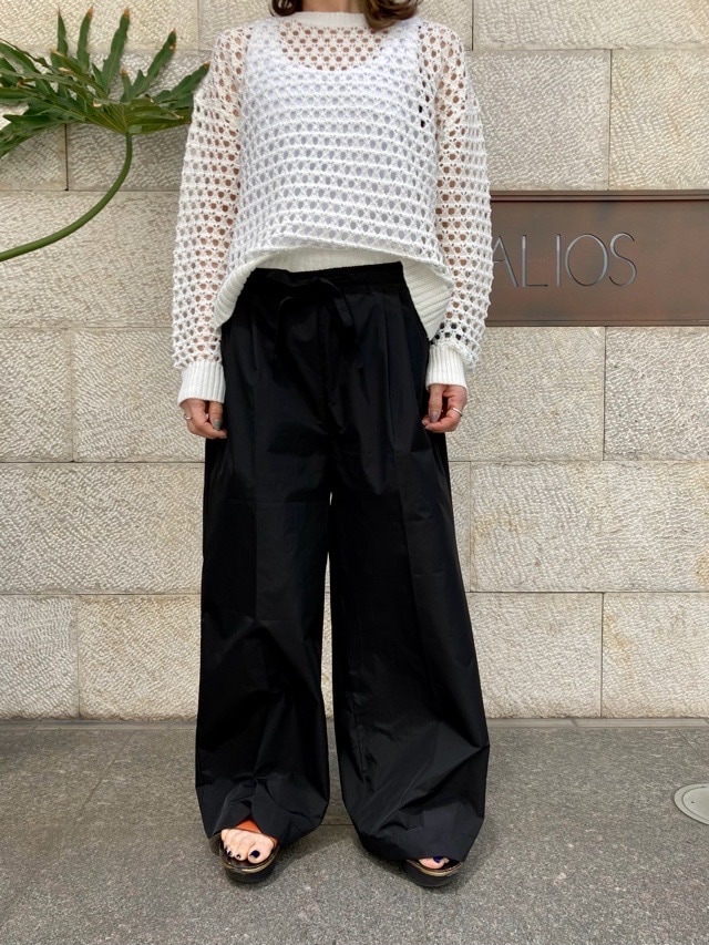 MELATO パンツ ウエスト紐 タフタワイドパンツ BLACK/BEIGE PL23SSPT1