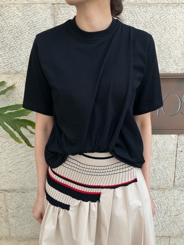 MSGM  ドレープ ディティール コットン ジャージー Tシャツ   3841MDM114   PINK (12) / BLACK (99)  エムエスジーエ