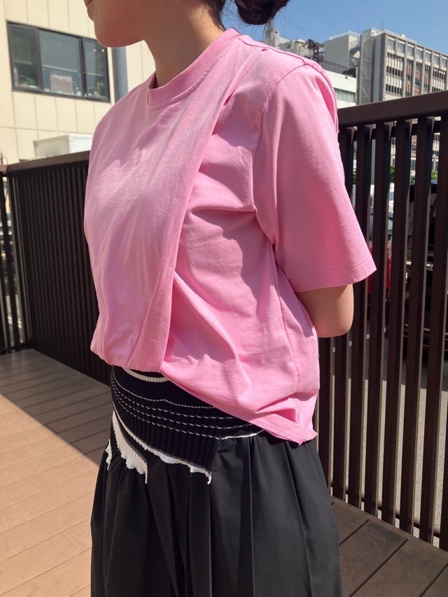 MSGM  ドレープ ディティール コットン ジャージー Tシャツ   3841MDM114   PINK (12) / BLACK (99)  エムエスジーエ