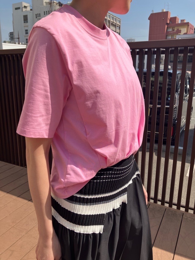 MSGM  ドレープ ディティール コットン ジャージー Tシャツ   3841MDM114   PINK (12) / BLACK (99)  エムエスジーエ