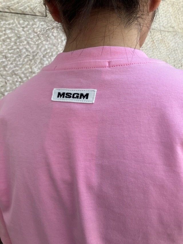 MSGM  ドレープ ディティール コットン ジャージー Tシャツ   3841MDM114   PINK (12) / BLACK (99)  エムエスジーエ