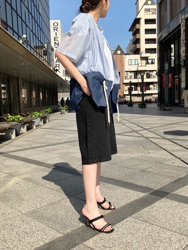 HARIKAE 　ウエスト下 別布 切替 シャツ ブラウス　BLUE   H0447　ハリカエ