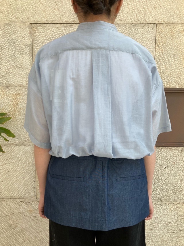 HARIKAE 　ウエスト下 別布 切替 シャツ ブラウス　BLUE   H0447　ハリカエ