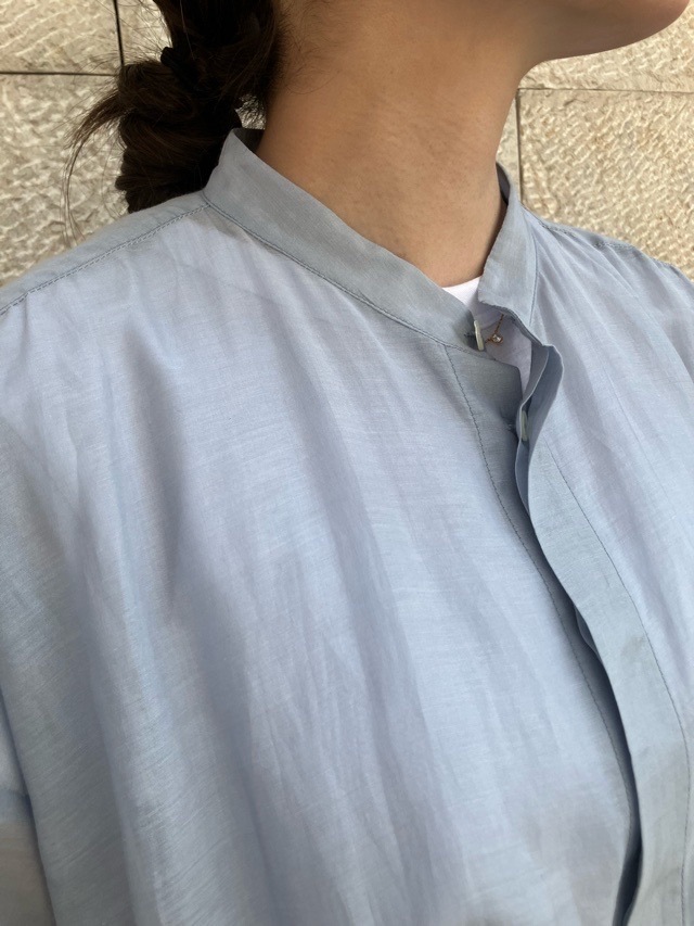 HARIKAE 　ウエスト下 別布 切替 シャツ ブラウス　BLUE   H0447　ハリカエ