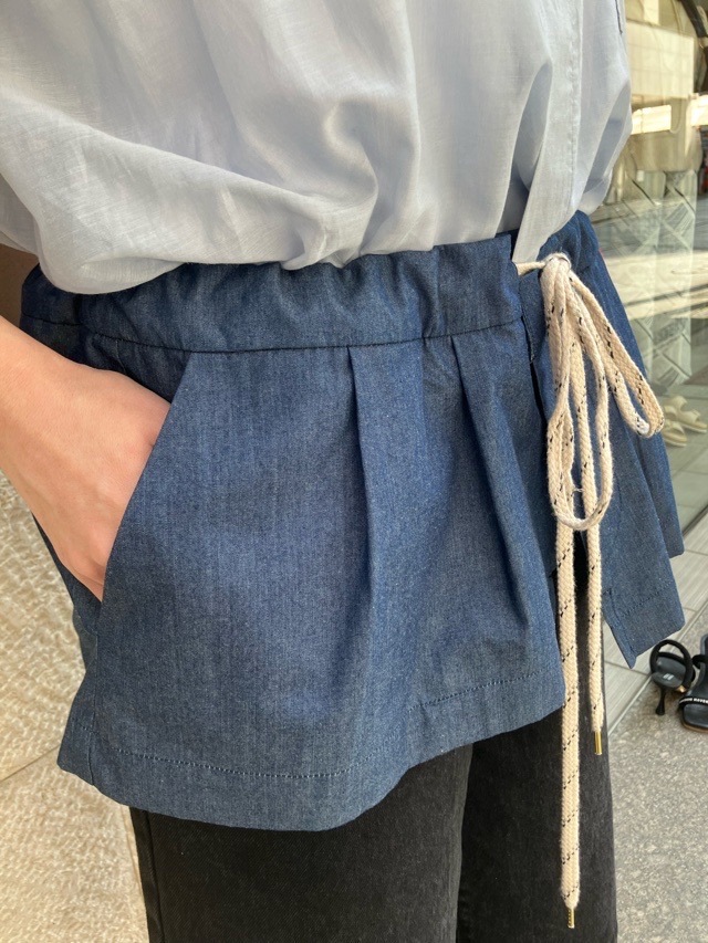 HARIKAE 　ウエスト下 別布 切替 シャツ ブラウス　BLUE   H0447　ハリカエ