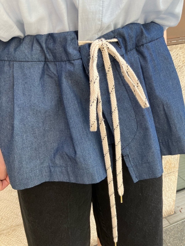 HARIKAE 　ウエスト下 別布 切替 シャツ ブラウス　BLUE   H0447　ハリカエ