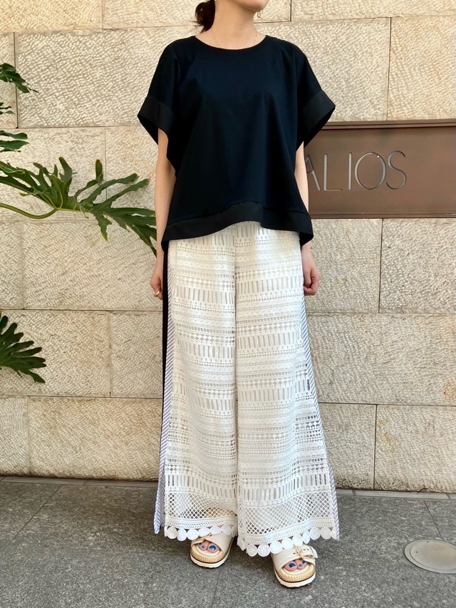 AULA AILA 　レ－スストライプサイドラインパンツ   WHITE(01) / BLACK(19)　1252-06029　アウラアイラ