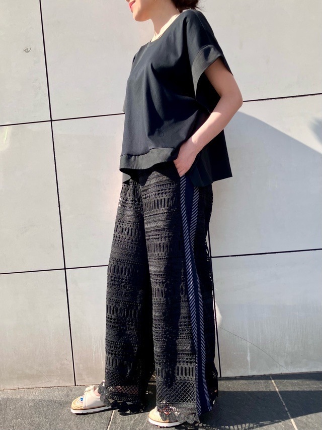 AULA AILA 　レ－スストライプサイドラインパンツ   WHITE(01) / BLACK(19)　1252-06029　アウラアイラ