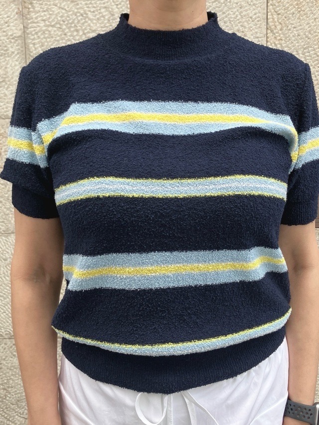 N°21　ヌメロヴェントゥーノ  パイル地 ボーダ－ 半袖ニット　26S-A014-7611  YELLOW/NAVY   