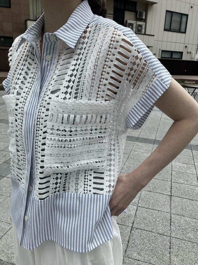 AULA AILA レースストライプコンビネーションシャツ WHITE(01