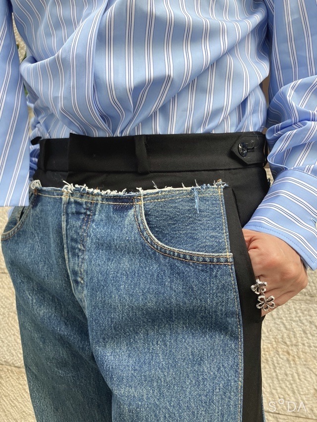 Ezumi エズミ リメイクデニムテーラ-ドパンツ YEAW25PA02 BLACK×INDIGO