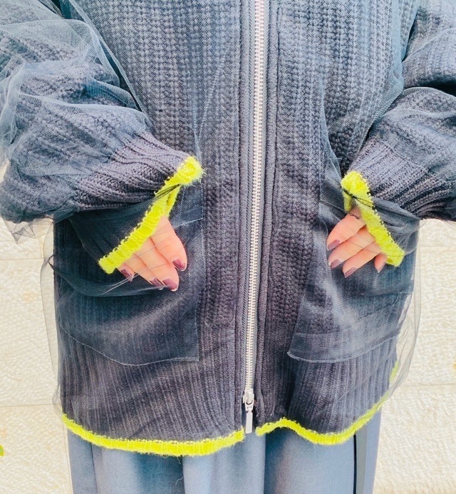 AULA AILA チュールニット レイヤード カーディガン BLACK/GRAY