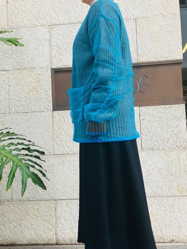 AULA AILA 　チュールニット レイヤード カーディガン　BLACK/GRAY　1244-09005  アウラ アイラ