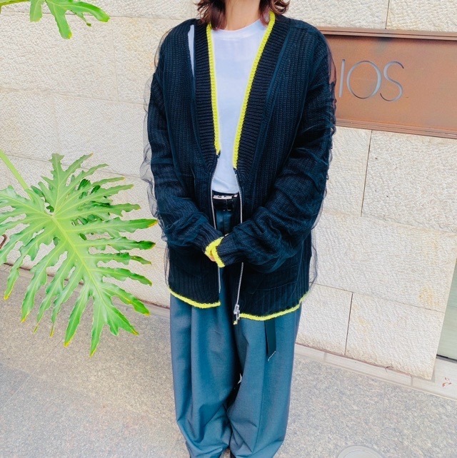 AULA AILA 　チュールニット レイヤード カーディガン　BLACK/GRAY　1244-09005  アウラ アイラ