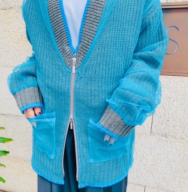 AULA AILA 　チュールニット レイヤード カーディガン　BLACK/GRAY　1244-09005  アウラ アイラ