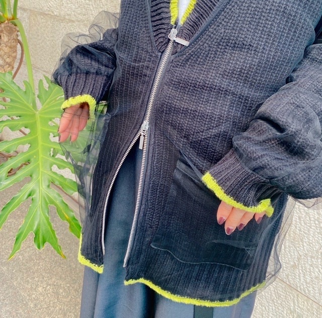 AULA AILA 　チュールニット レイヤード カーディガン　BLACK/GRAY　1244-09005  アウラ アイラ