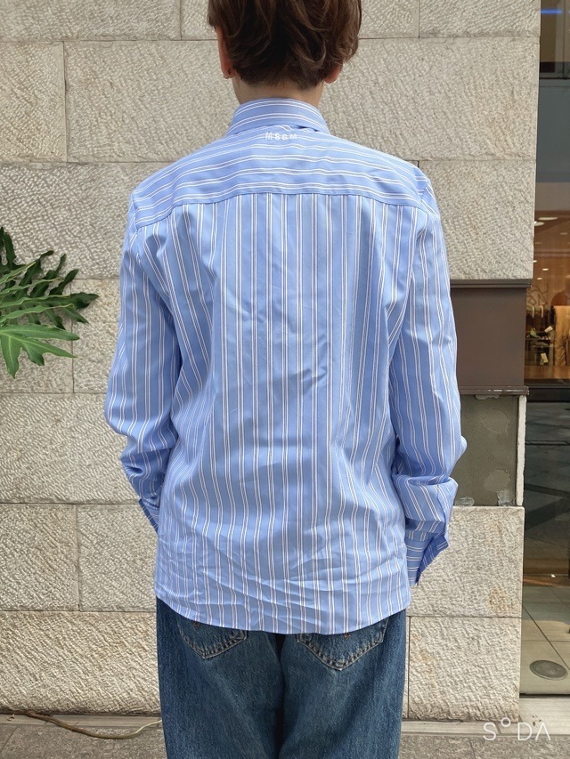 MSGM リボンストライプビッグシャツ 3941MDE06X SAXBLUE (82)WHITE(01) エムエスジーエム