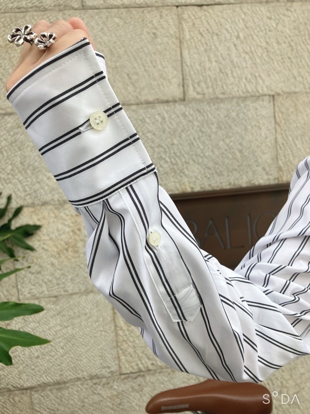 MSGM リボンストライプビッグシャツ 3941MDE06X SAXBLUE (82)WHITE(01) エムエスジーエム