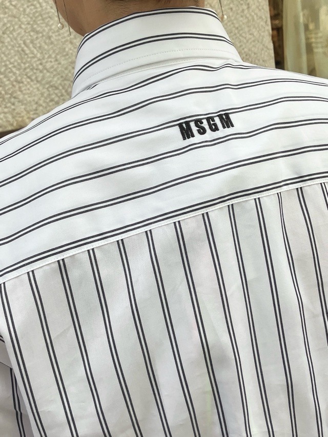 MSGM リボンストライプビッグシャツ 3941MDE06X SAXBLUE (82)WHITE(01) エムエスジーエム
