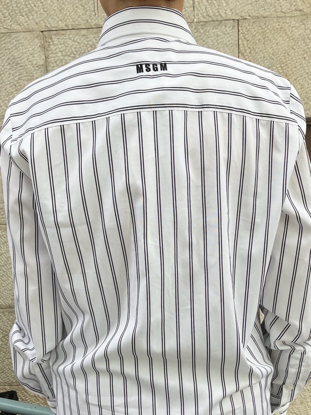 MSGM リボンストライプビッグシャツ 3941MDE06X SAXBLUE (82)WHITE(01) エムエスジーエム