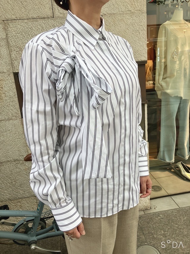 MSGM リボンストライプビッグシャツ 3941MDE06X SAXBLUE (82)WHITE(01) エムエスジーエム