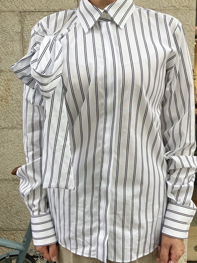 MSGM リボンストライプビッグシャツ 3941MDE06X SAXBLUE (82)WHITE(01) エムエスジーエム